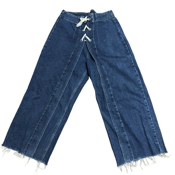 Topshop Wide Leg Y2K Lace Up Jeans Size 34 X 30 - Picture 1 of 5